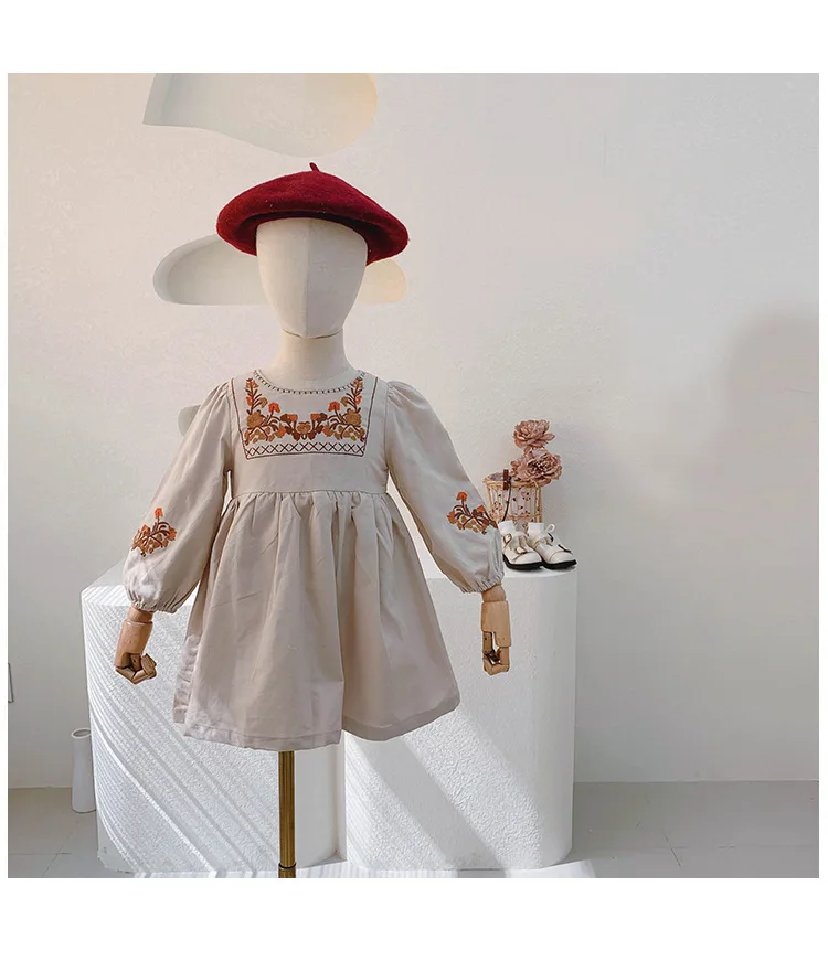

Korean Baby Girl Dress Autumn 2021 New French Embroidery Girls Dress Fashion Cotton Long-sleeved A-line Dress Baby Clothes 2-7Y