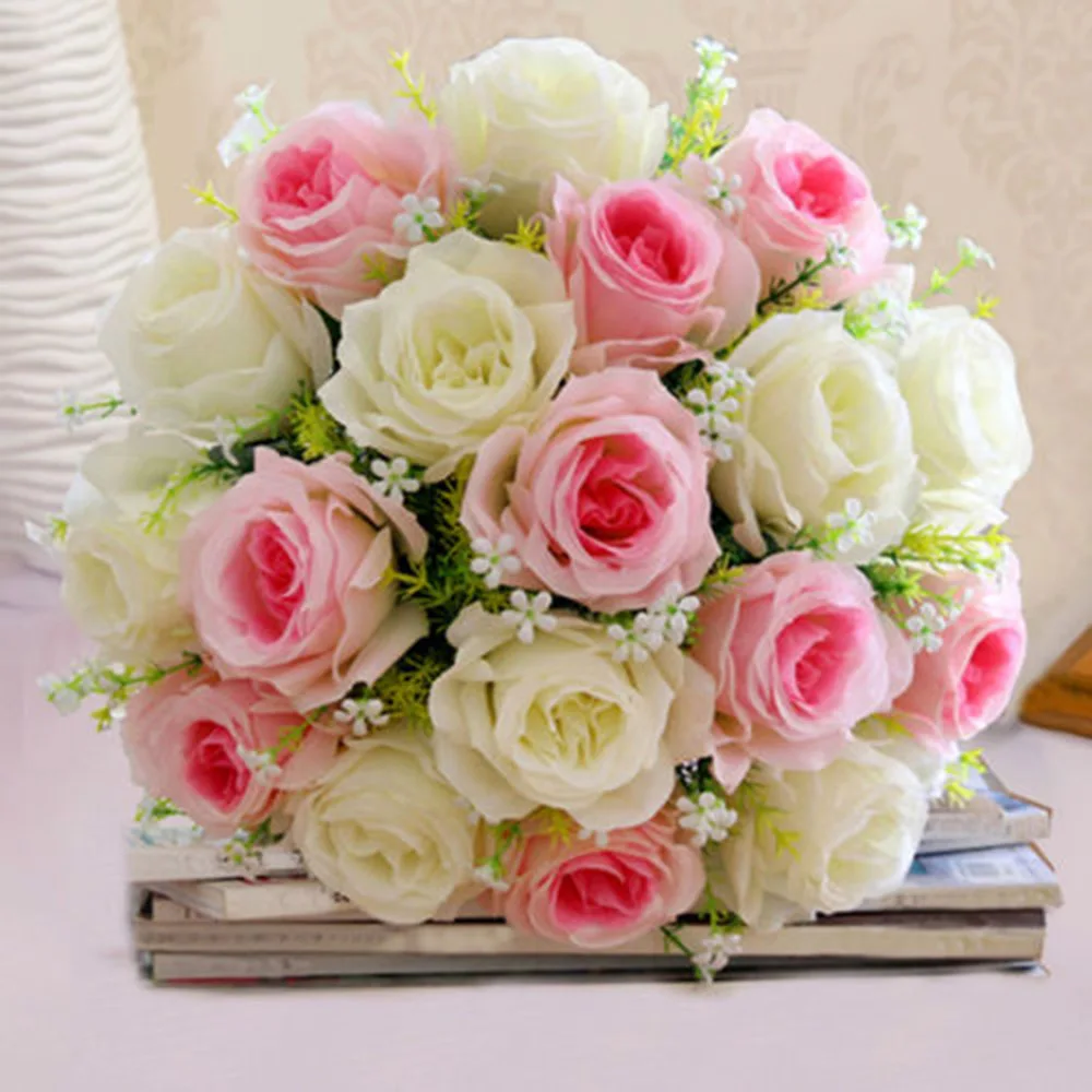 18 голов шелковые искусственные розы Букет Искусственные цветы для свадьбы