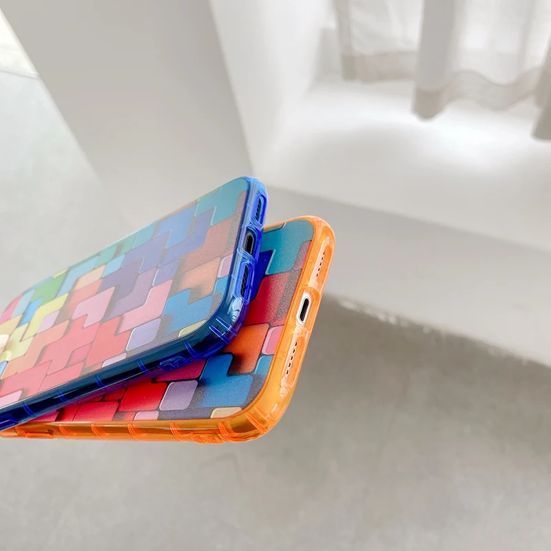 

3D Colorful Block Fluorescence Phone Case For iphone 12 Mini 11 Pro Max SE 2020 7 8 Plus X XR XS Creative Soft Silicone Cover