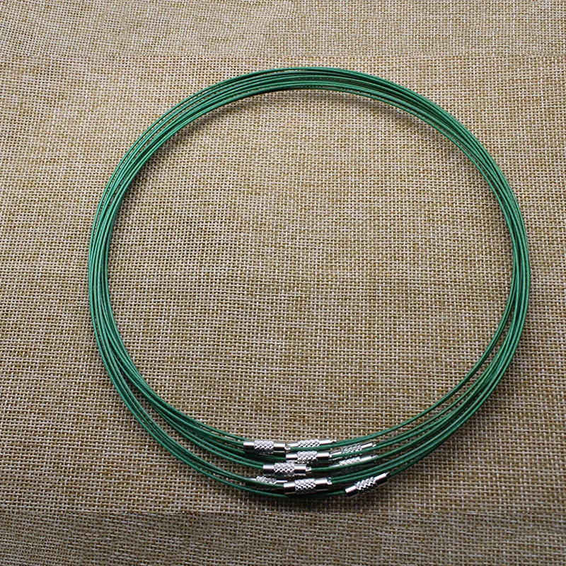 green 10 шт. 1 мм проволока из нержавеющей стали, шнур, веревка, цепочка, колье, ожерелье для DIY ювелирных изделий, 18 дюймов, смешанные цвета Z952 - Цвет: green