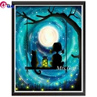 5d алмазная живопись сделай сам, звездное небо, светлячок, мультфильм, девушка, кот, вышивка крестиком, алмазная вышивка, Полная работа, квадратный Декор для дома