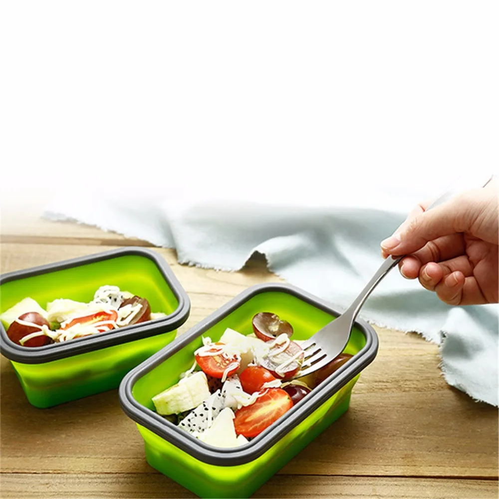 4 размера Портативный Силиконовый Ланч-бокс складной микроволновый пищевой