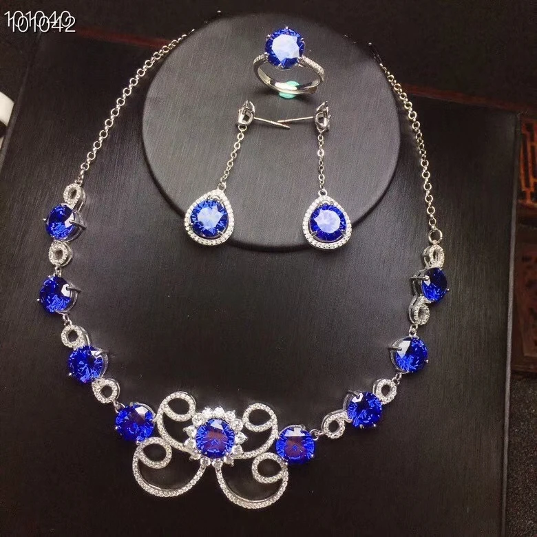 

KJJEAXCMY fine jewelry 925 sterling silver natural sapphire earrings ring pendant necklace trendy ladies suit support testing