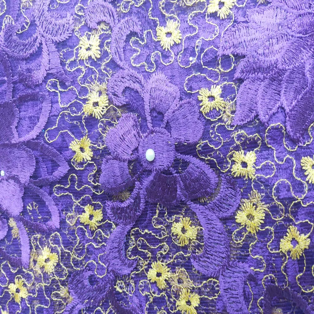 

2020 High Quality Purple African French Mesh Lace Fabric With Sequins Circle Embroidery Lace Fabrics For Nigerian Wedding Dress