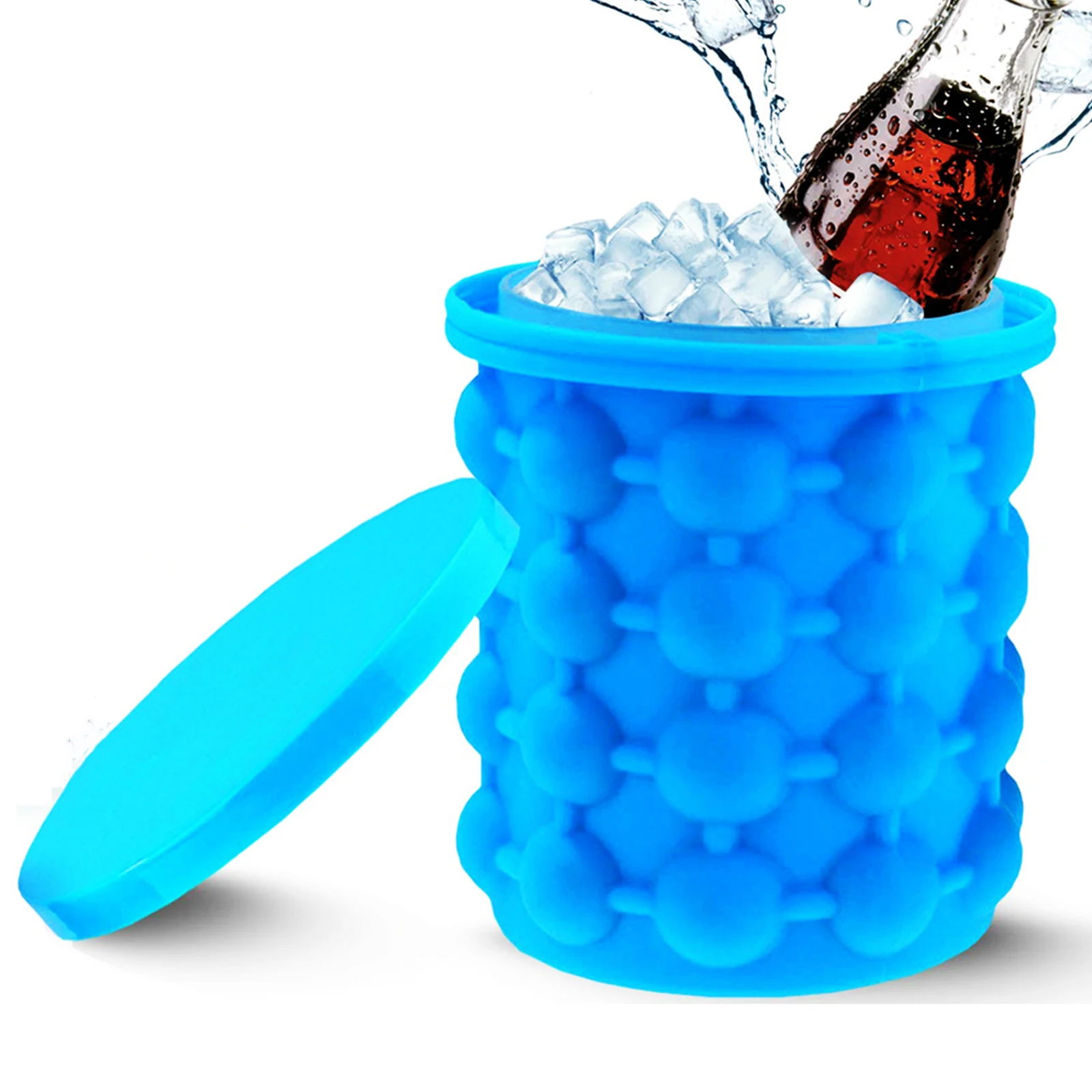

Round Ice Cube Mold Ice Tray Large Portable Silicone Ice Bucket 2-in-1 Ice Cube Maker