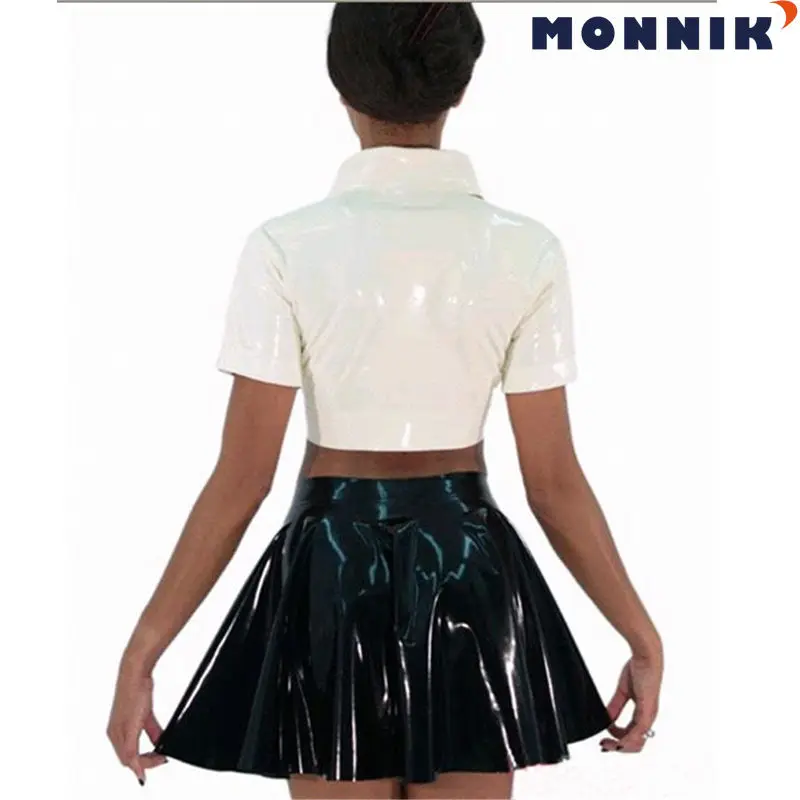MONNIK латексные белые топы черные мини юбки для женщин Gummi 0 4 мм резиновая Клубная