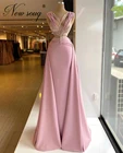 Розовое Атласное Платье-Русалка с бусинами, вечернее платье ручной работы с кристаллами, платье для вечевечерние в стиле Саудовской Аравии, халаты, Дубай, Ближний Восток, 2021