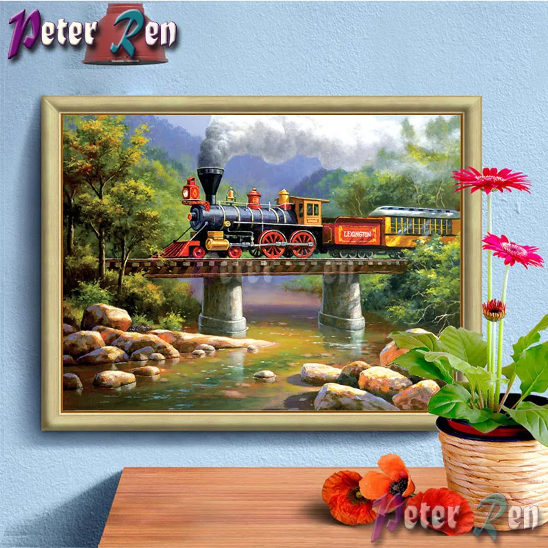 5d алмазная картина поезд на мосту Алмазная вышивка квадрат/Круглая Мозаика