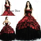 Винтажное ярко-Красное Атласное привлекательное бальное платье без бретелек с рюшами, платье невесты в стиле кантри с курткой