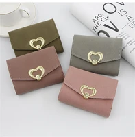 short women cute pu leather wallets female metal heart solid color coin purses ladies buckle multi card holder clutch money bag