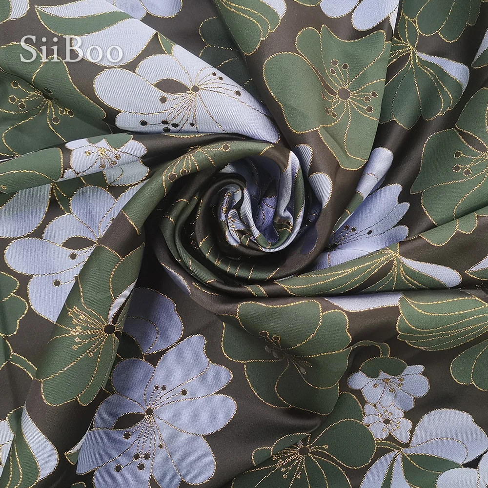 Зеленый синий цветочный Металлик Жаккардовая парча ткань для платья пальто