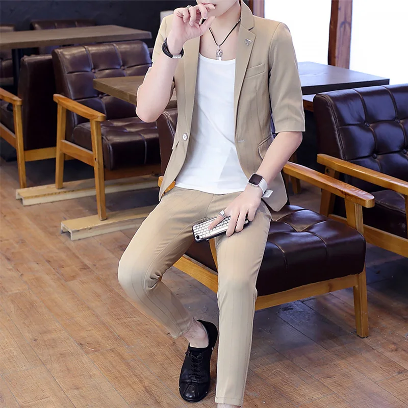 Мужской костюм мужские костюмы тонкий корейский Британский Стиль Летний мужской маленький повседневная
