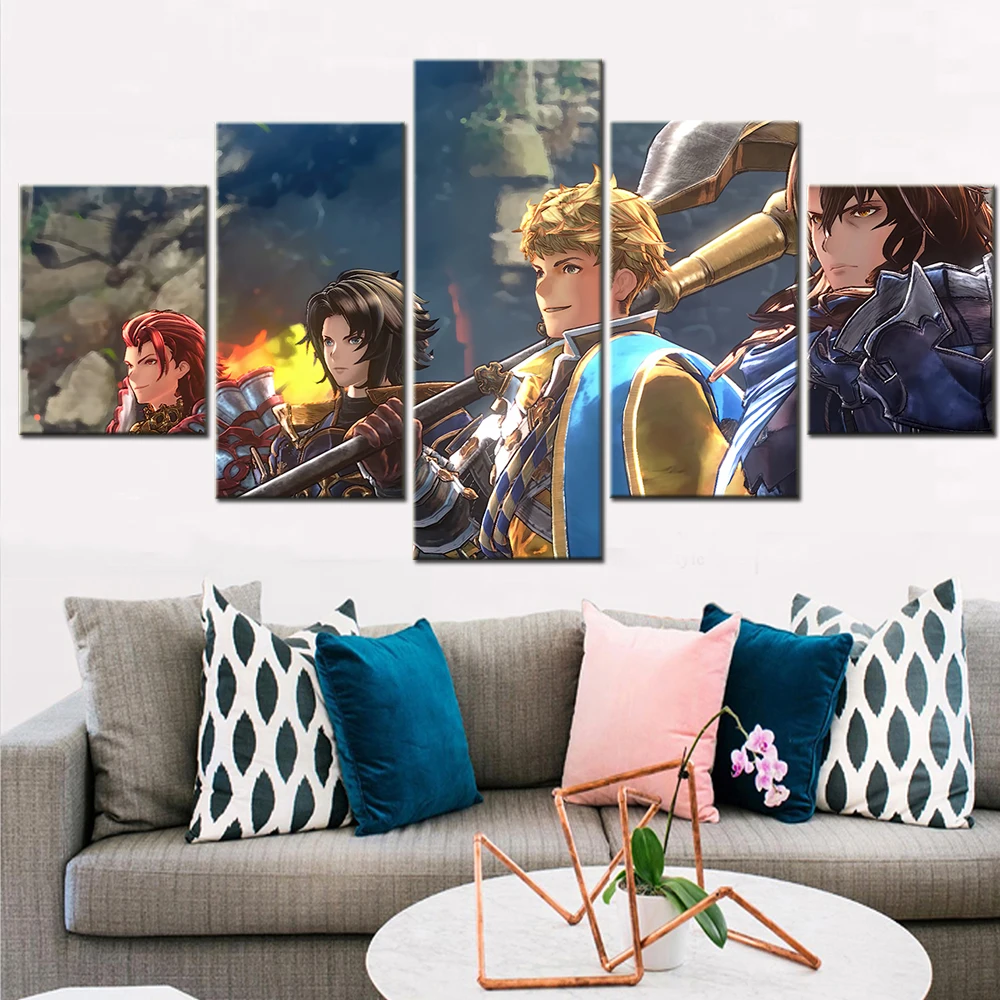 

Canvas Painting 5 Piece Granblue Fantasy Relink Siegfried Vane Lancelot Percival Japanese Anime Kids Room Decoration Modular