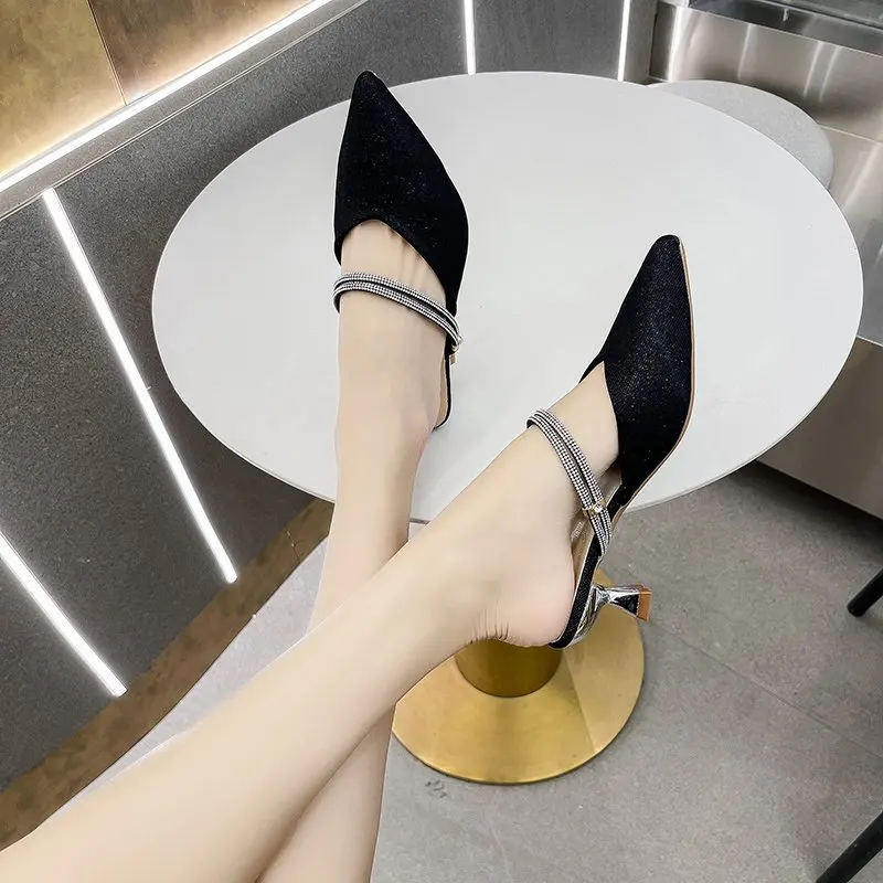 

Slippers Women Summer Cover Toe Female Shoes Slides Heeled Mules Med Lady Jelly Flip Flops 2021 High Thin Girl Glitter Rubber PU