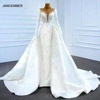 j67215 white attractive sexy deep v neck long sleeves pearls wedding dress 2020 sequined beading a line