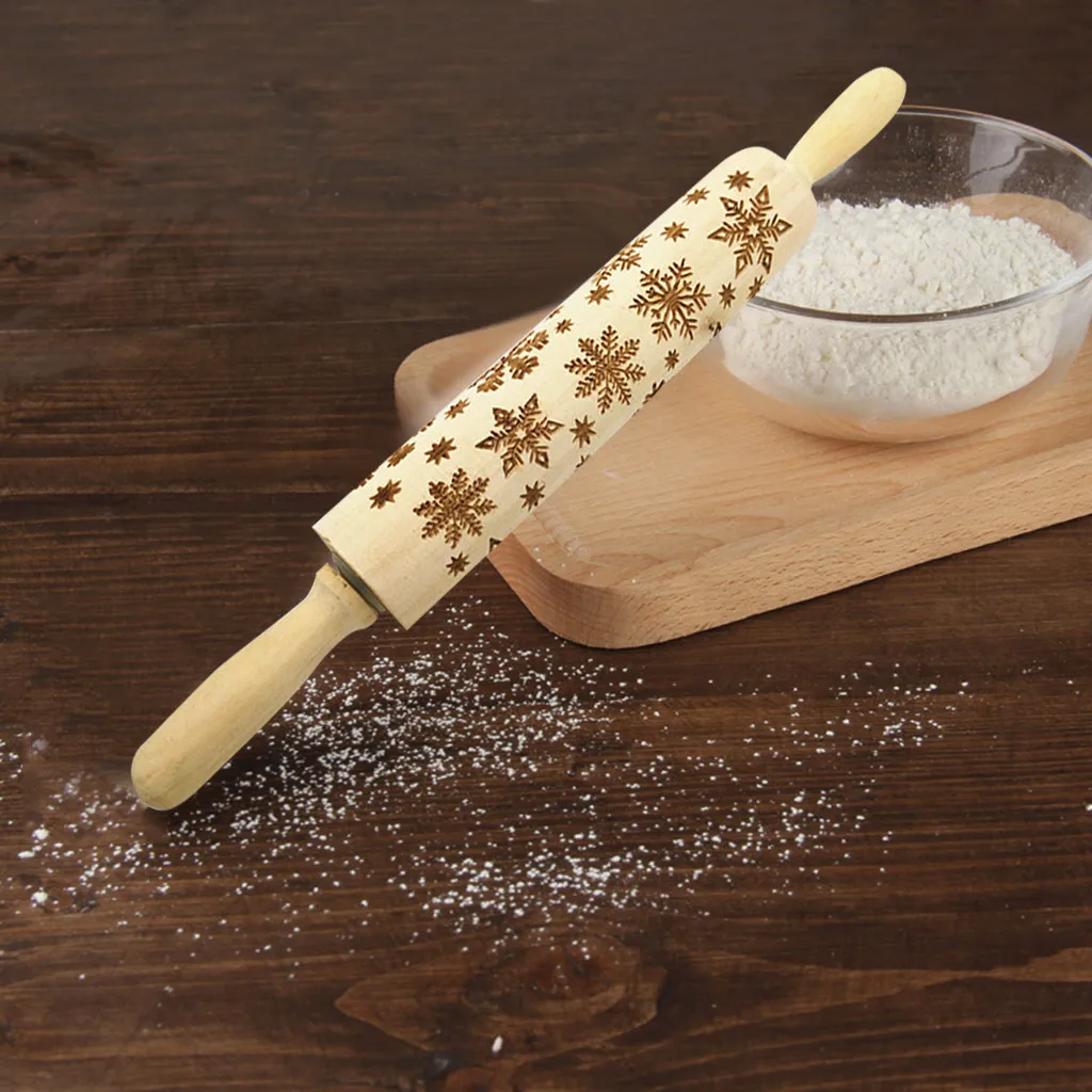 Рождественская деревянная Скалка с выгравированным оленем для тиснения печенья