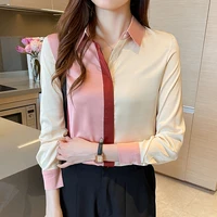 autumn womens shirts chiffon blouses for women patchwork long sleeve top women button up polo neck clothing female basic shirts
