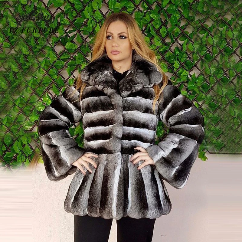 70 см длинный мех кролика рекс/Шиншилла меховое пальто/серое Искусственное