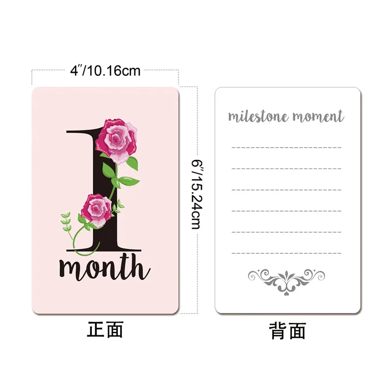 Tarjetas conmemorativas para reci&eacute;n nacido, accesorios para el mes, foto, flor, rosa de la jungla, 12 Uds.-5