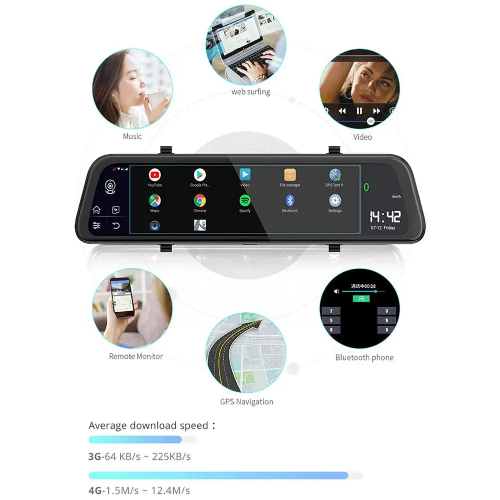 4G Android 8 1 9 66 дюймов видеорегистратор ADAS Wi-Fi Двойная Запись видео 1080P объектив RAM2G