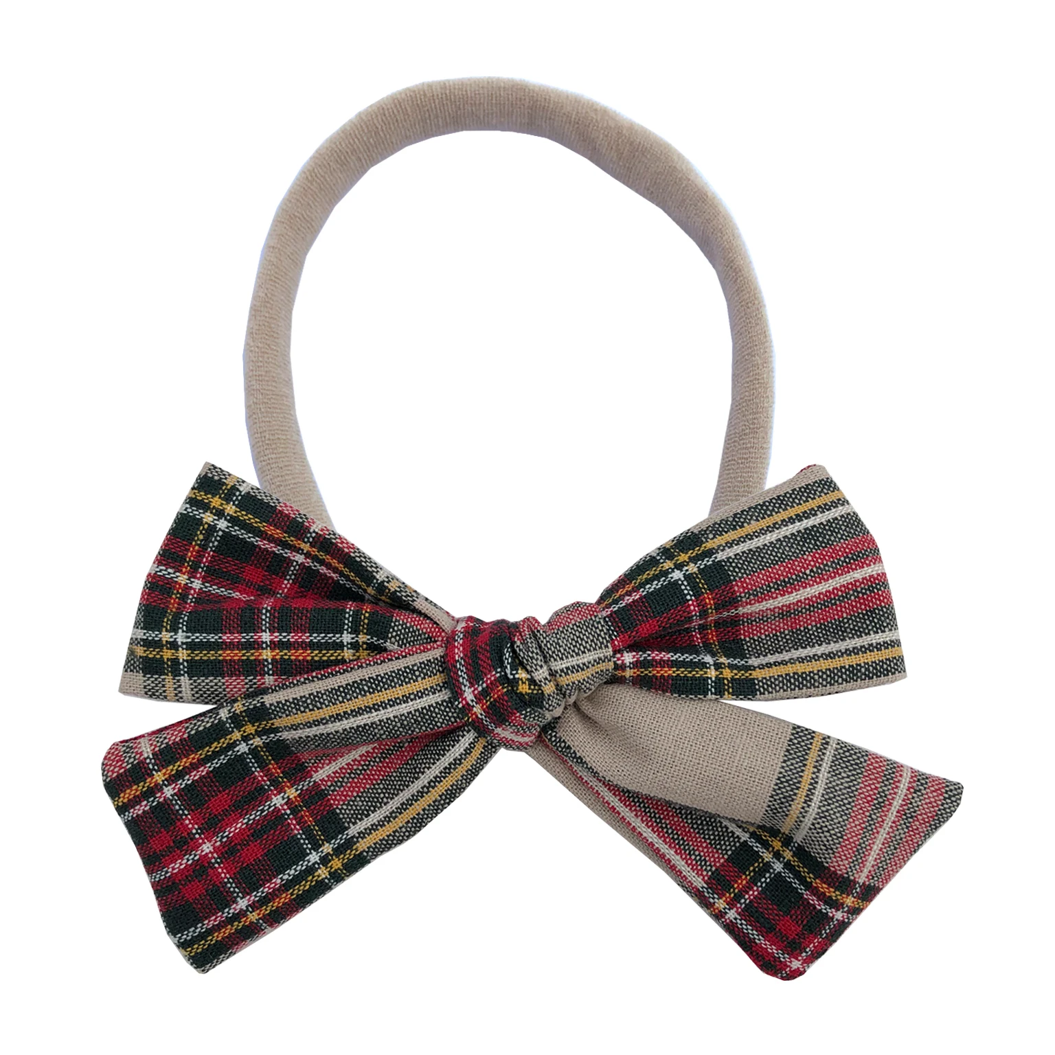 Vintage Plaid Cotton 3 inch Fabric Bow Nylon Headbands Kids Toddler Baby Girls Elastic Hair Bands Bow Headwear Accessories