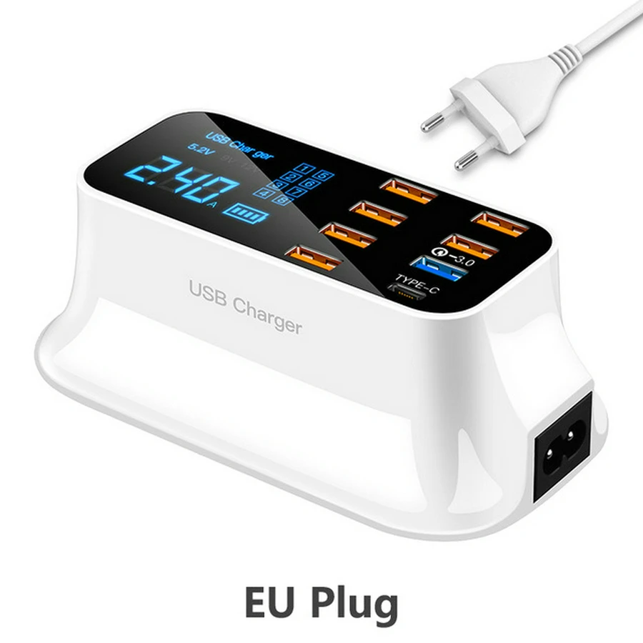 

20 шт./лот 8 портов Quick Charge 3,0 светодиодный дисплей USB зарядное устройство для Android IPhone адаптер телефон планшет быстрое зарядное устройство