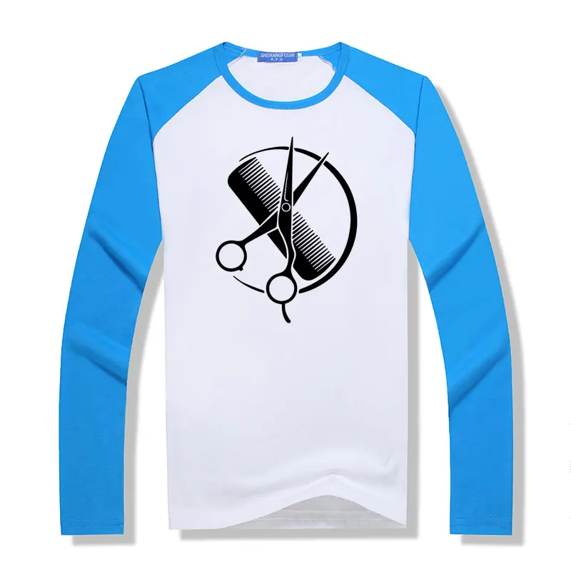 Модальный длинный рукав на заказ Парикмахерская Футболка мужская Geek современная