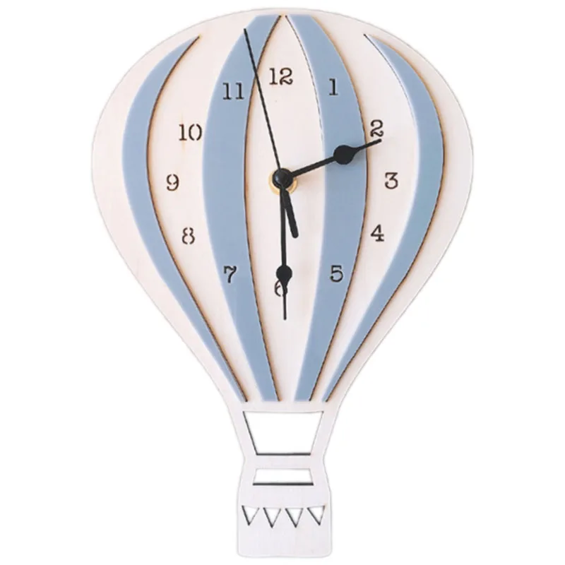 

Nordic Style Children Cartoon Hot Air Balloon Clock Mute Clock Room Wall Clock Unique Gifts Home Decorations Gray