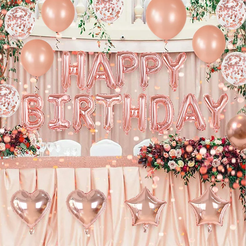 

1Set Rose Gold 12inch Confetti Latex 16inch Foil Balloons Baby Shower Happy Birthday Party Decoration Globos Wedding Decor