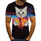Новинка 2021, модная Новая мужская футболка с 3D принтом, кошка пицца, хип-хоп, новинка, повседневная мужская рубашка с круглым вырезом и коротким рукавом