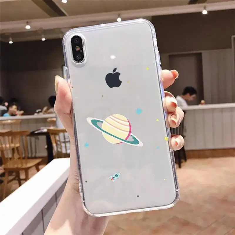 

Cute Cartoon Astronaut Planet Star Phone Case Transparent soft For iphone 5 5s 5c se 6 6s 7 8 11 12 plus mini x xs xr pro max