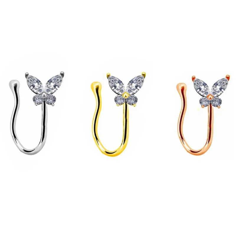 

1Piece Crystal Butterfly Fake Nose Ring Non Piercing Clip On Nose Ring Indian Style Heart Nose Cuff Fake Piercing Nariz Jewelry