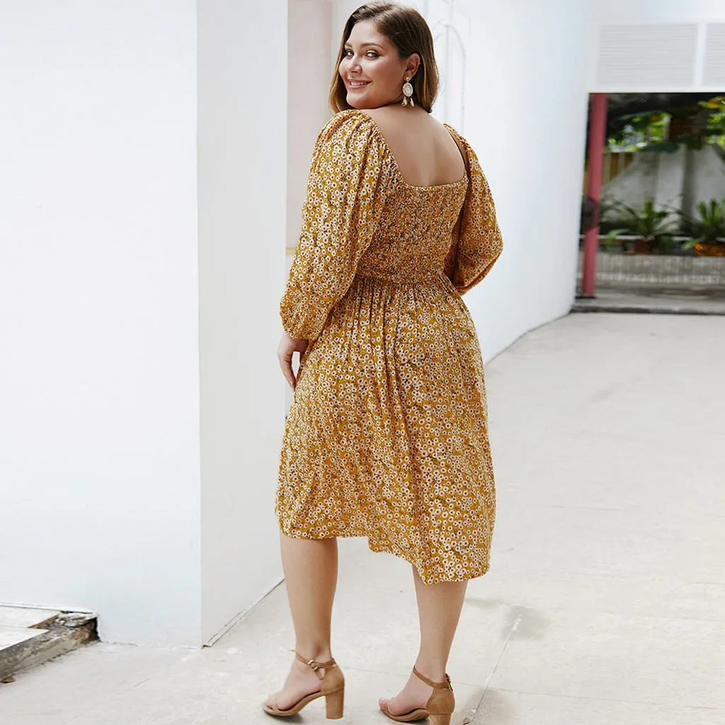 

Boho Style Print Pleated Dress Long Sleeve Women Mini Dress Square Collar Loose Ladies Dresses Beach Sundress Ropa Mujer