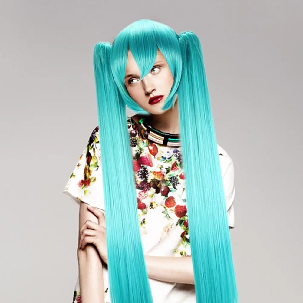 

Парик для косплея с челкой, длинные прямые волосы с хвостом, аксессуар для косплея, для костюма, синего цвета, для танцев на вечеринке