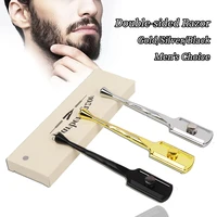 top quality stainless steel golden safety razor professional straight double edge razor mens facial beard shaving tool