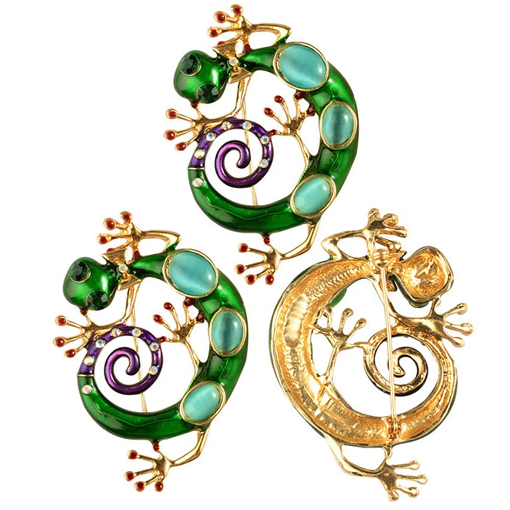 Зеленый ящерица Змея Брошь из сплава с эмалью Готический Gecko уникальным