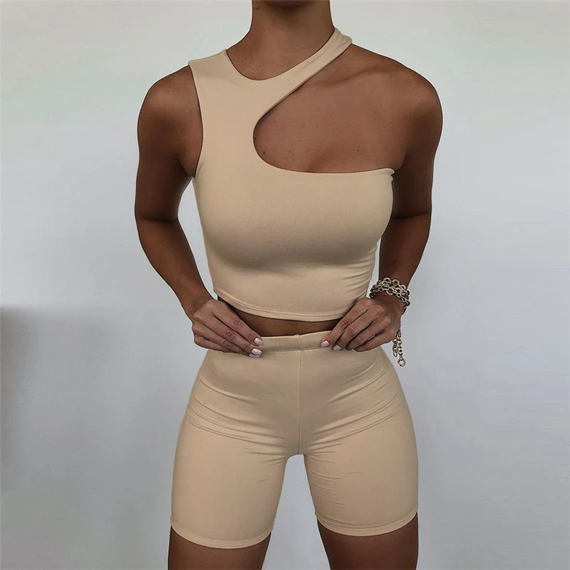 

Fitness Sport Suit Female 2021 Summer Women New Slim Halter Elastic Sleeveless High-Waist Hip-Lifting Street Shorts Crop-Top