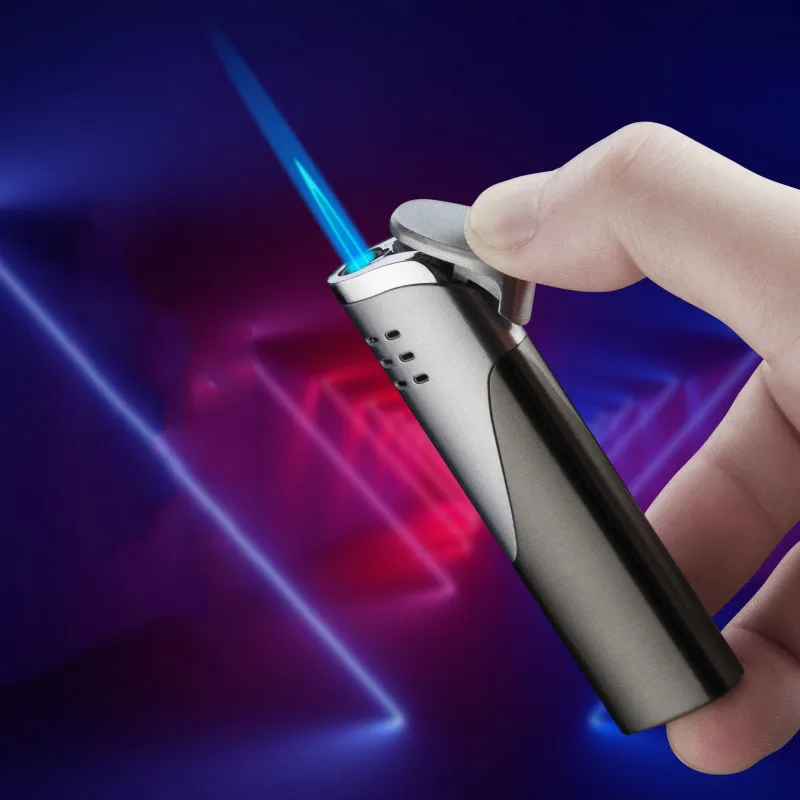 

Business Men's Stainless Steel Leather Lighter Butane Gas Torch Turbo Windproof Lighter Cigarette Cigar Metal Jet Lighter