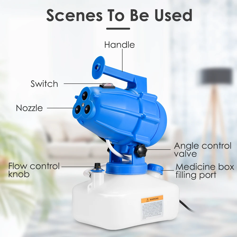 

Electric ULV Fogger Sprayer Cold Fogging 5L Ultra Low Volume Nebulizer Sterilizer for Disinfection Atomizer AC110V-250V 1200W