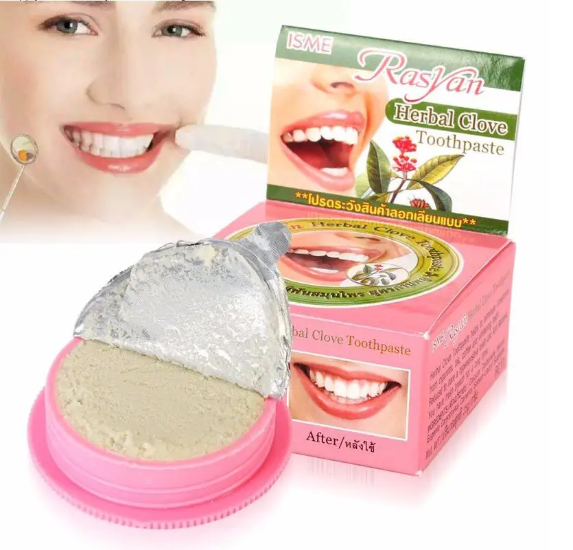 

Natural Rasyan Herbal Clove Thailand Toothpaste Tooth Whitening Toothpaste Remove Bad Breath Dentifrice Tooth Paste 25g Powder