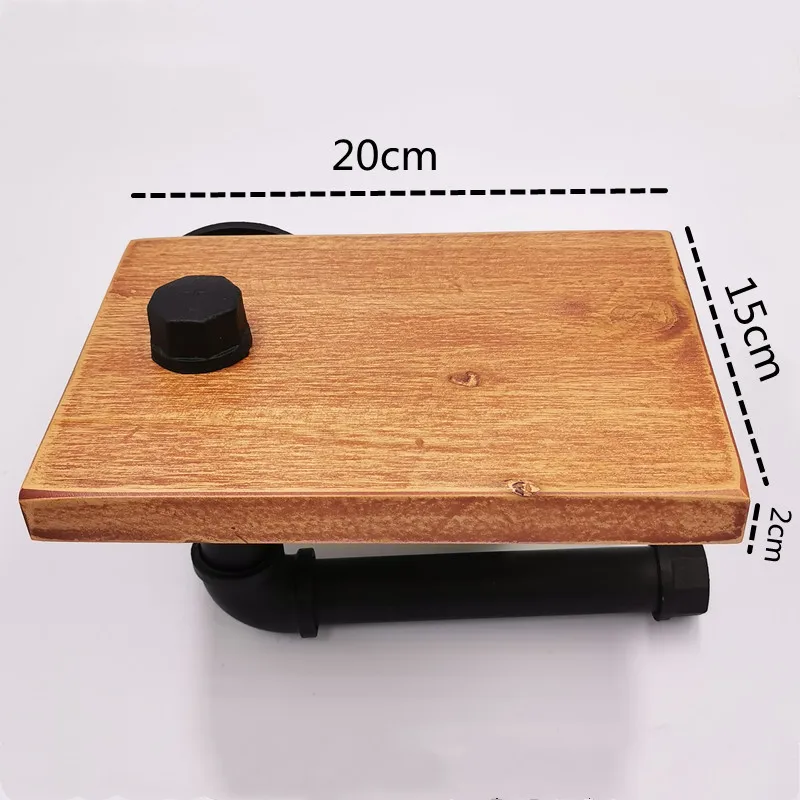 vintage handicraft urban industrial wall mount wood storage shelf iron pipe toilet paper holder roller restaurant restroom free global shipping