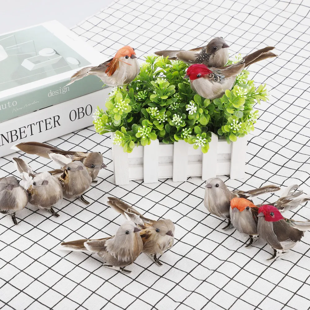 

12 Pcs DIY Crafts Artificial Feather Sparrow Home Garden Birds Decor Wedding Ornament
