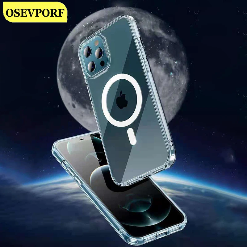 

Transparent Clear Case For iPhone 13 12 11 Pro Max 12 Mini X XS XR Magnetic Capinhas Wireless Charging Magnet Cover Shell Couqe