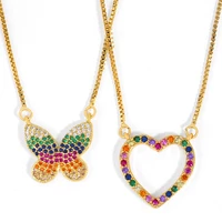 colorful inlay cz butterfly necklace for women cubic zirconia multicolor heart pendant choker gold plated wholesale jewelry gift