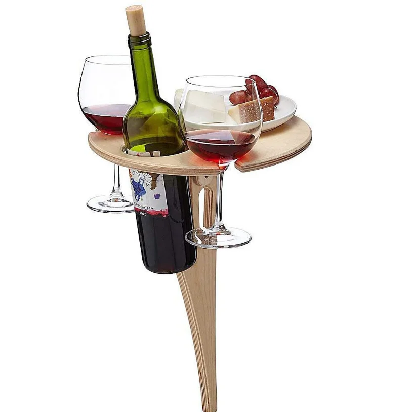 

Collapsible Wooden Wine Table Round Desktop Portable Picnic Table Wine Racks For Outdoor Picnic Camping Party Wine Holders