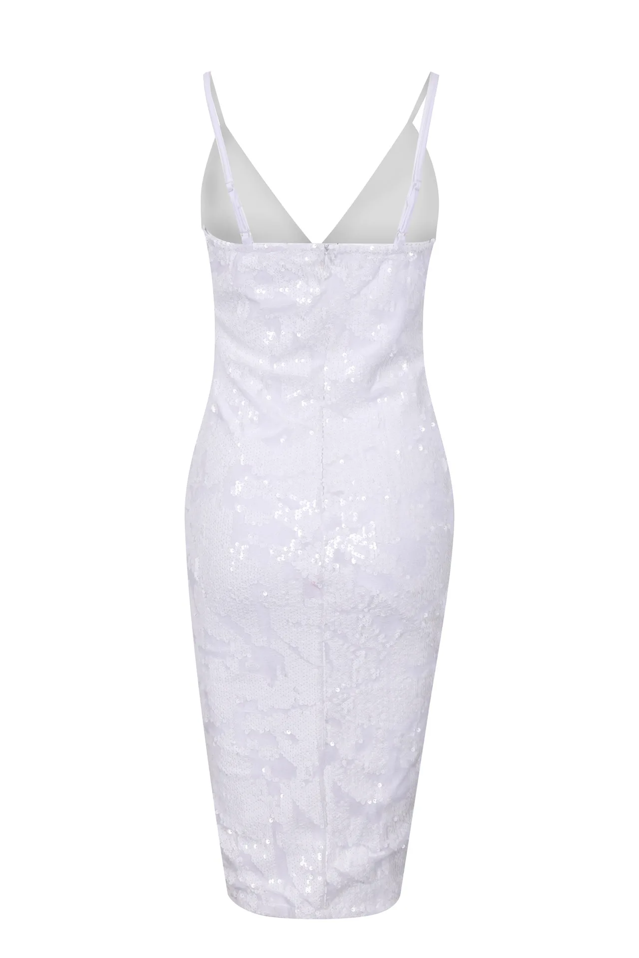 

Ladies Slim Pencil Formal Party Knee Dress White Sexy Deep V-neck Sequins Summer Spaghetti Strap Dresses Sequins Vestidos 2020