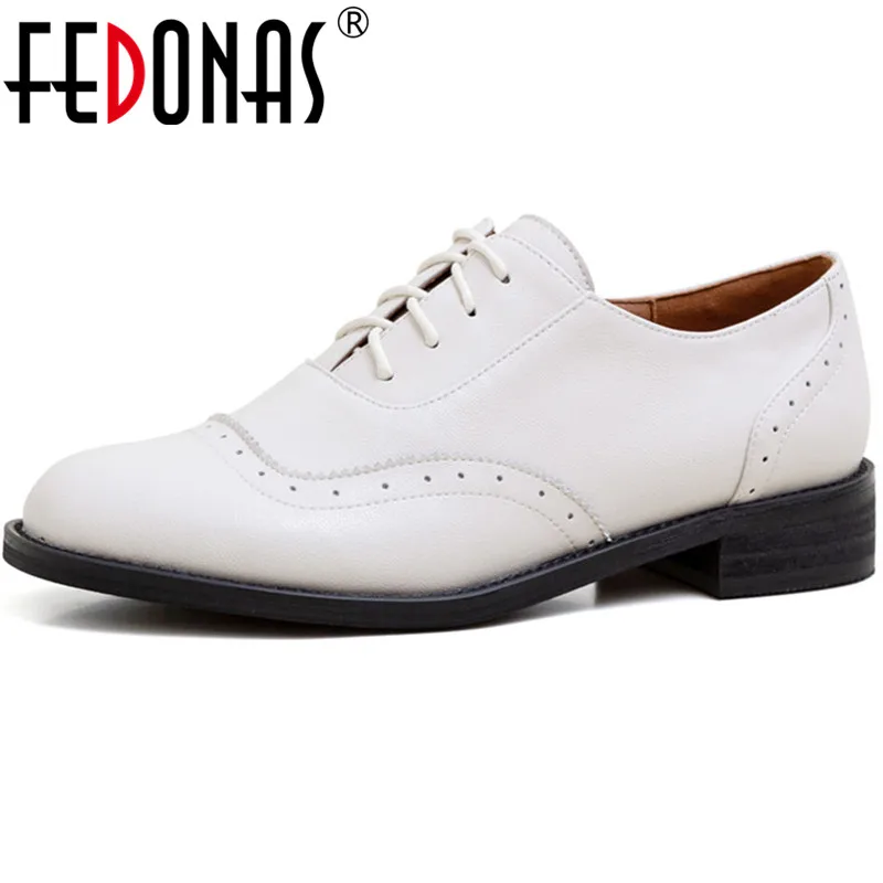 

FEDONAS Women Cow Leather Brogue Shoes Casual Prom Working Party Shoes Spring Summer Concise Round Toe New Arrival Shoes Woman