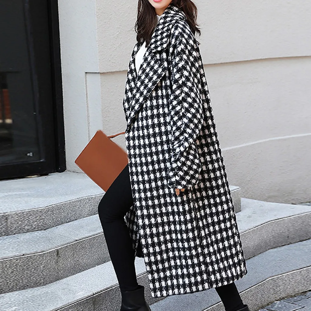 Зимняя женская одежда Женская винтажная офисная клетчатая шерстяная с длинными