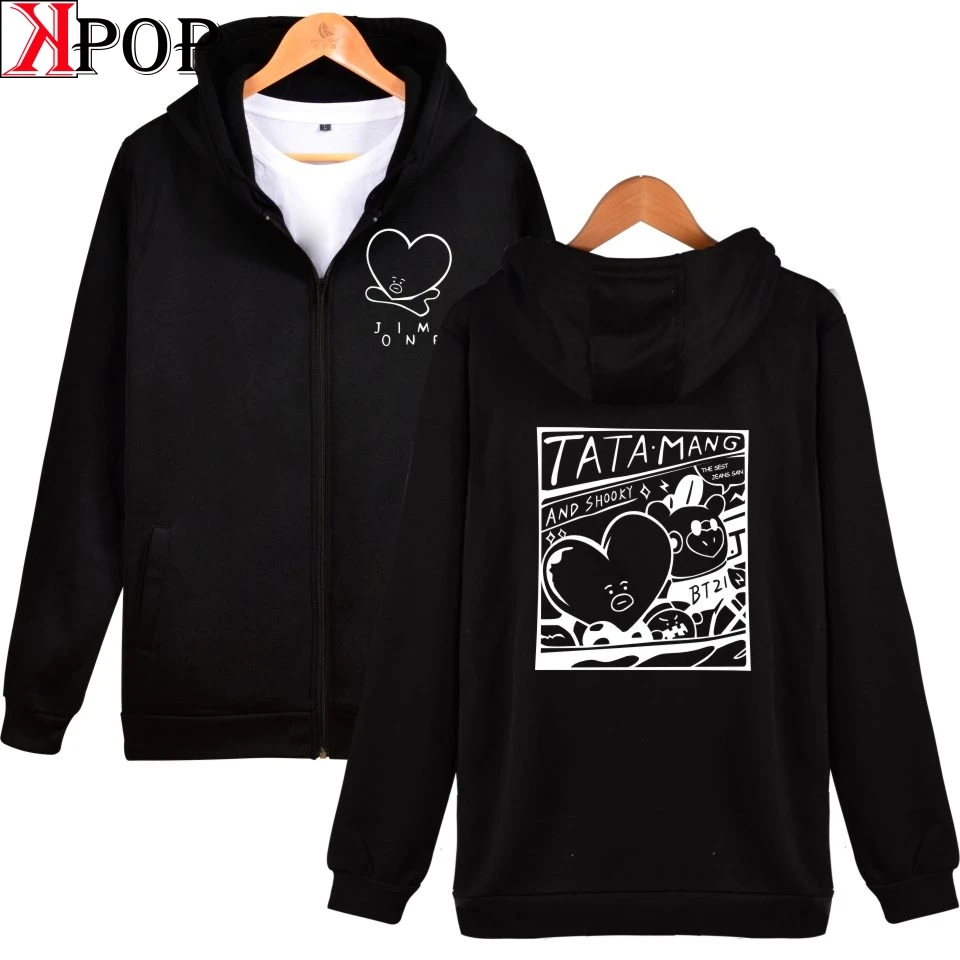 Kpop Bangtan Jim V Zipper Hoodies Sweatshirt Cool Kpop College Stylish New Autumn/Winter Casual Fashion Zipper Sweatshirt