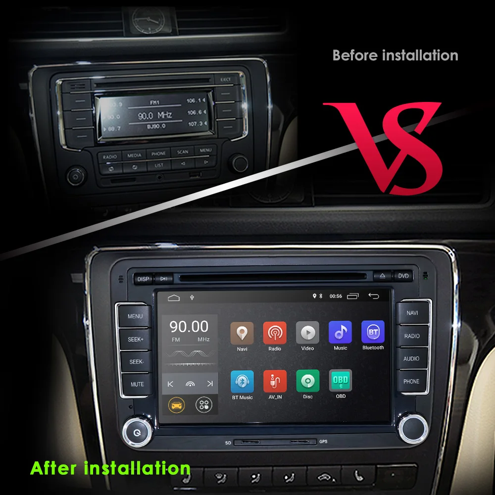 2din Android 9,0 четырехъядерный 2 ГБ 16 ГБ Автомобильный DVD для Passat CC Polo GOLF 5 6 блок EOS T5 Sharan Tiguan с GPS и RADIO BT
